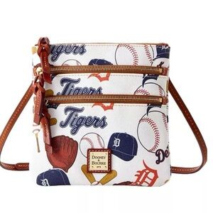 Brand New - Dooney & Bourke White/Brown Crossbody Bag with Triple-Zip Design